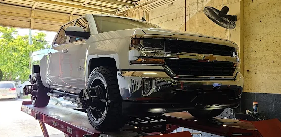 Chevrolet truck on the alignment rack at SSP